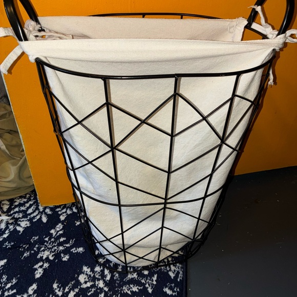 Other - Home Accents Canvas-Lined Metal Laundry Basket - Black Frame, Cream Liner